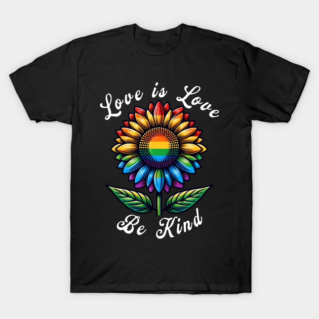 Love Is Love Rainbow Sunflower LGBT+ Gay Lesbian Pride 2024 T-Shirt by Dezinesbyem Designs